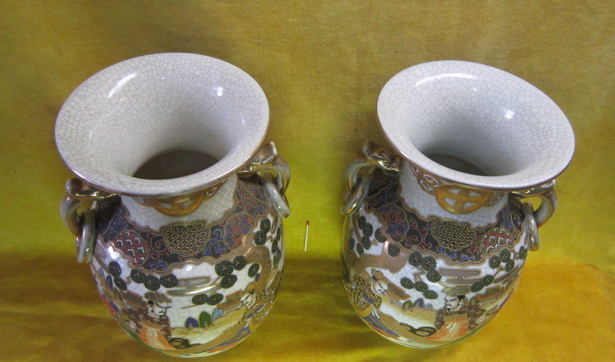 2 Vases Porcelaine Ansés Satsumas Japon Impériale Meiji 19éme-photo-7