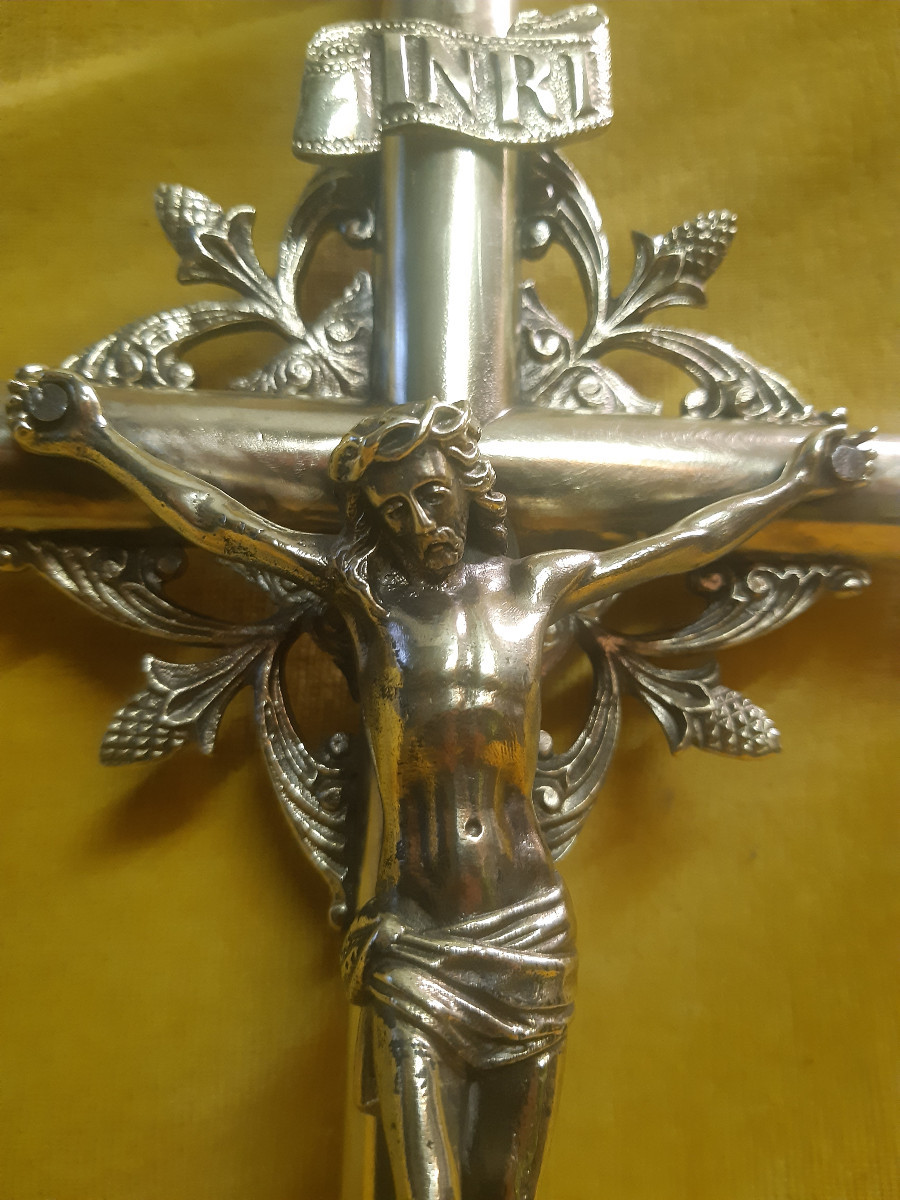 Processional Or Altar Cross Bronze And Gilded Brass Neo-gothic Napoleon III-photo-1