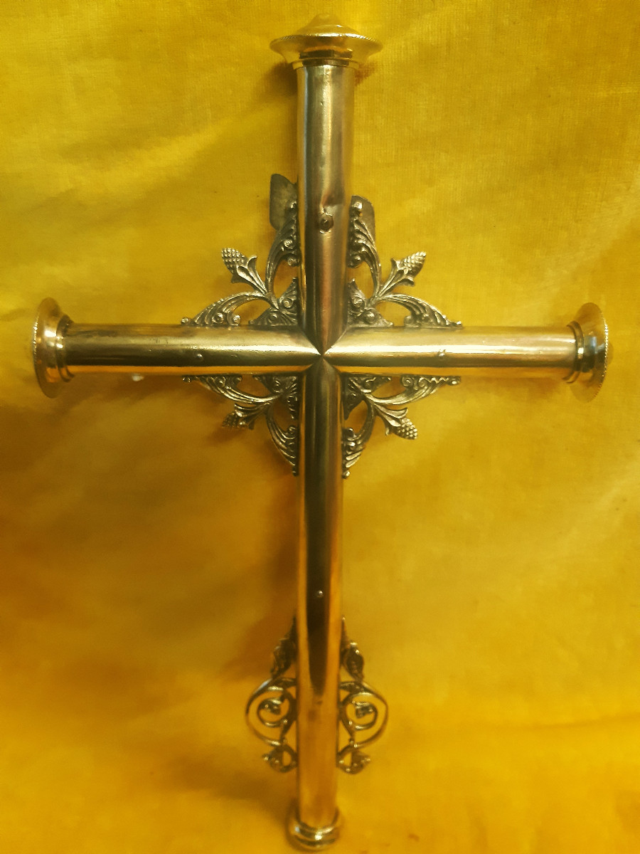 Processional Or Altar Cross Bronze And Gilded Brass Neo-gothic Napoleon III-photo-3
