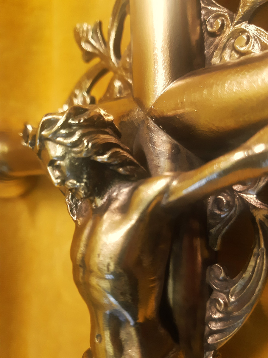 Processional Or Altar Cross Bronze And Gilded Brass Neo-gothic Napoleon III-photo-7