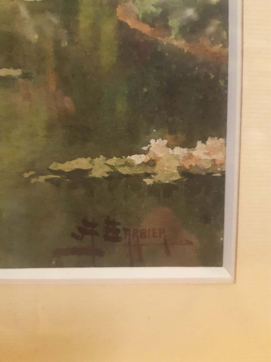 Watercolor "expanse Of Water Under The Trees In Spring" By Antoine Barbier (1859-lyon 1948)-photo-7