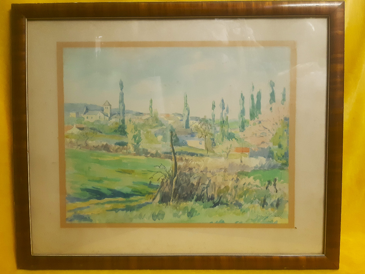 Watercolor Mediterranean Village Jean(louis)plumet Mâconnais Post-impressionist (1871-1939)-photo-2