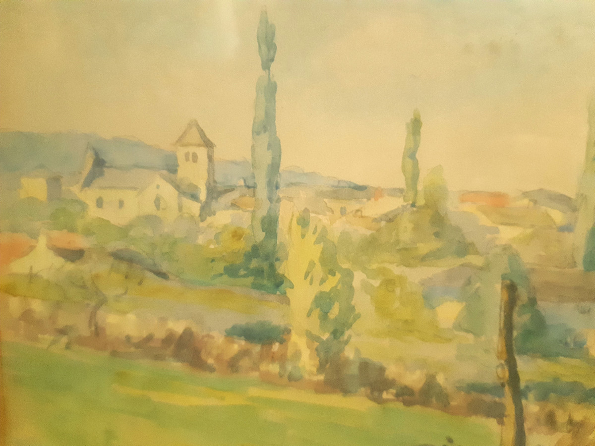 Watercolor Mediterranean Village Jean(louis)plumet Mâconnais Post-impressionist (1871-1939)-photo-3