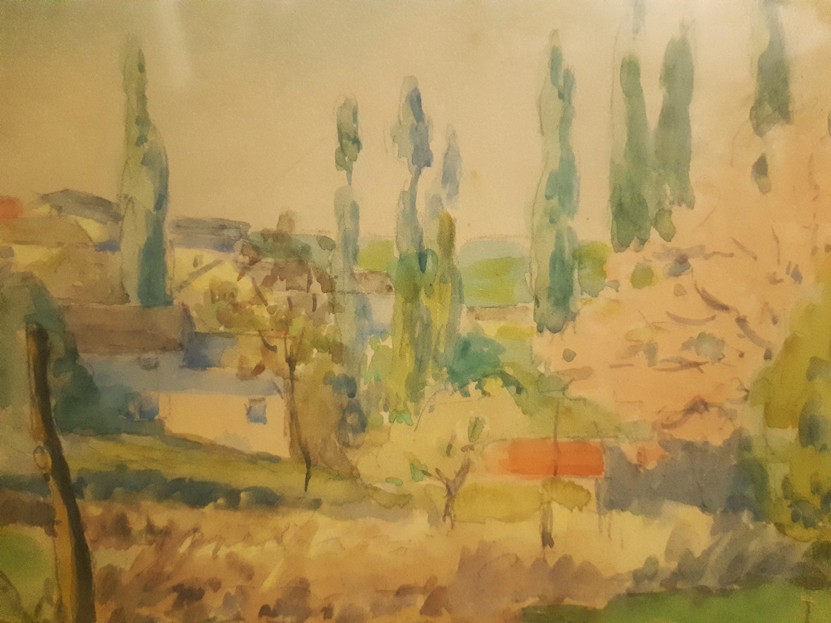 Watercolor Mediterranean Village Jean(louis)plumet Mâconnais Post-impressionist (1871-1939)-photo-3