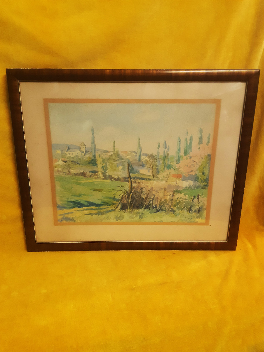 Watercolor Mediterranean Village Jean(louis)plumet Mâconnais Post-impressionist (1871-1939)-photo-5