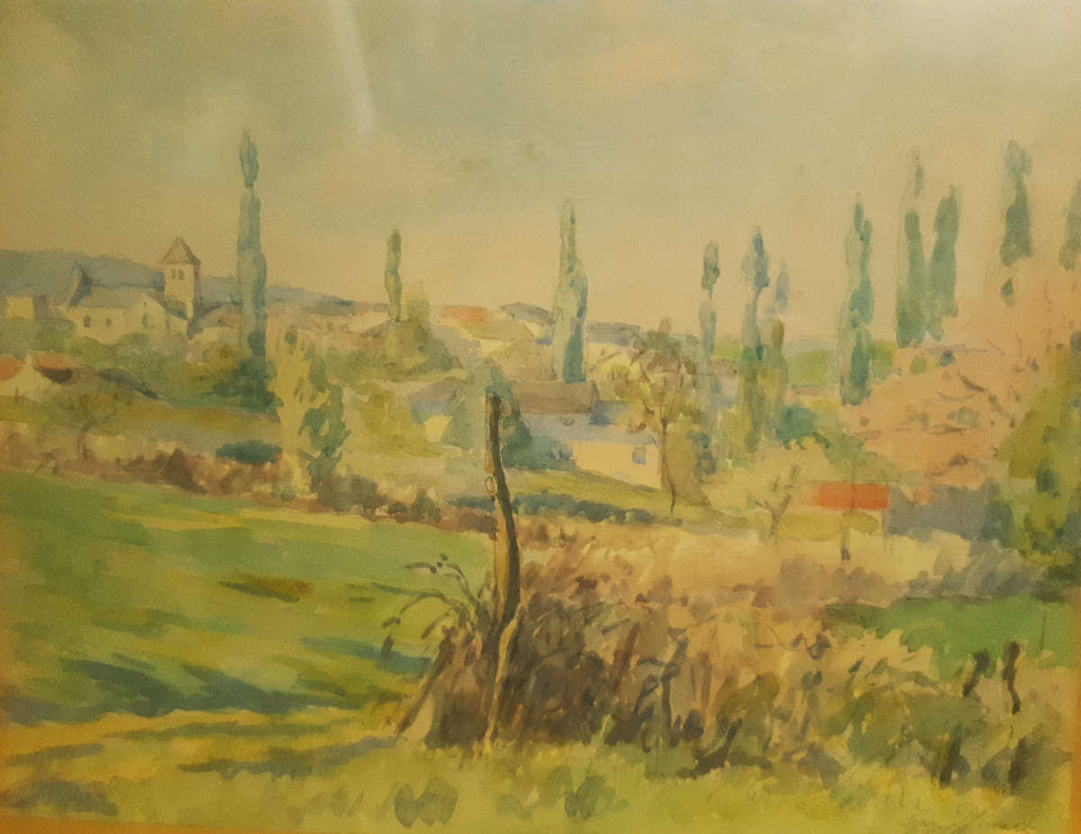Watercolor Mediterranean Village Jean(louis)plumet Mâconnais Post-impressionist (1871-1939)