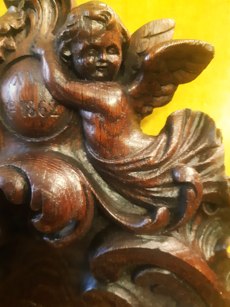 Large Carved Oak Holy Water Font, St. Louis XV, Black Forest, Brientz, 19th Century-photo-2