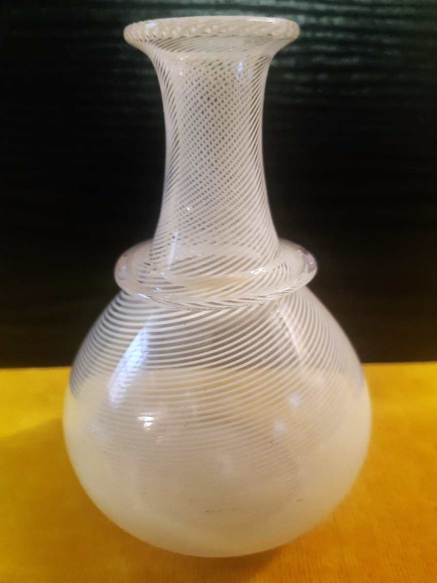 Service Carafe Verre Coupelle Soufflé Décor Filet Blanc Torsadé MURANO 19éme-photo-4