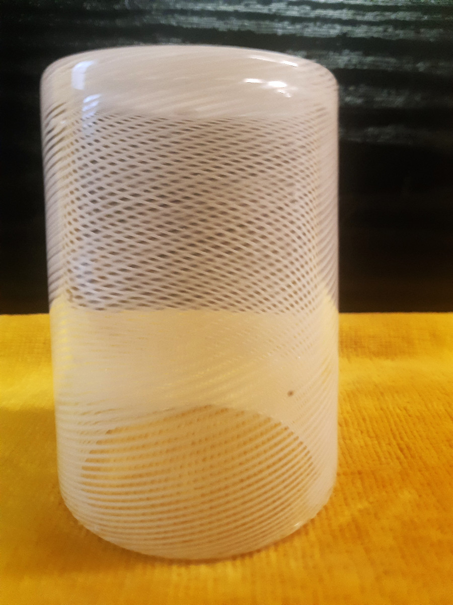 Service Carafe Verre Coupelle Soufflé Décor Filet Blanc Torsadé MURANO 19éme-photo-1