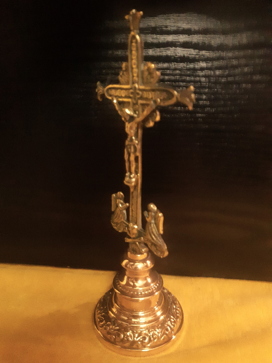 Bronze Cross Mounted On A Stand With Praying Cherubs, 18th Century-photo-2