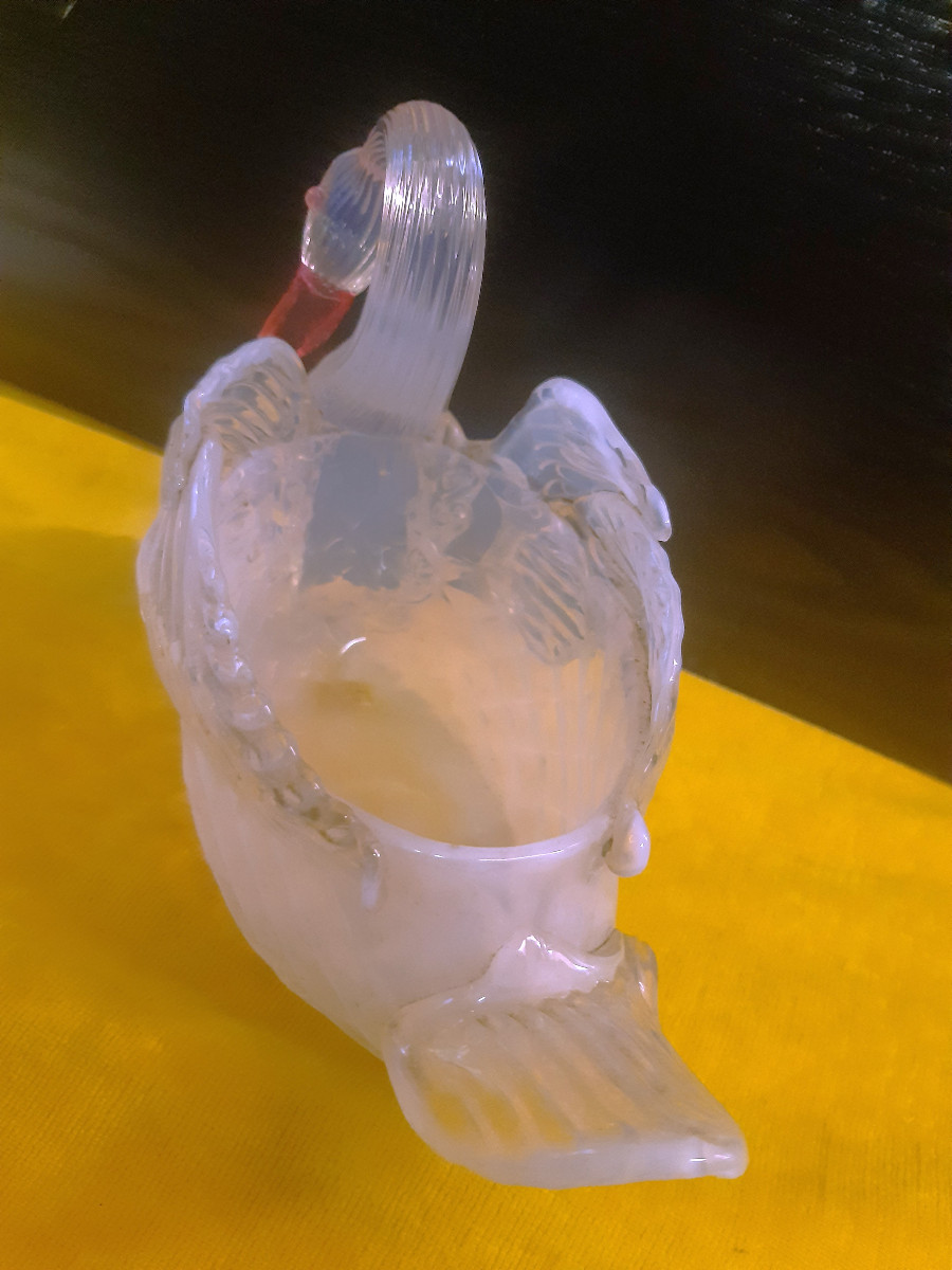 Cygne Verrerie Artisanal Opalescente 1930/50 Coupe Bonbonnière Jardinière   -photo-4