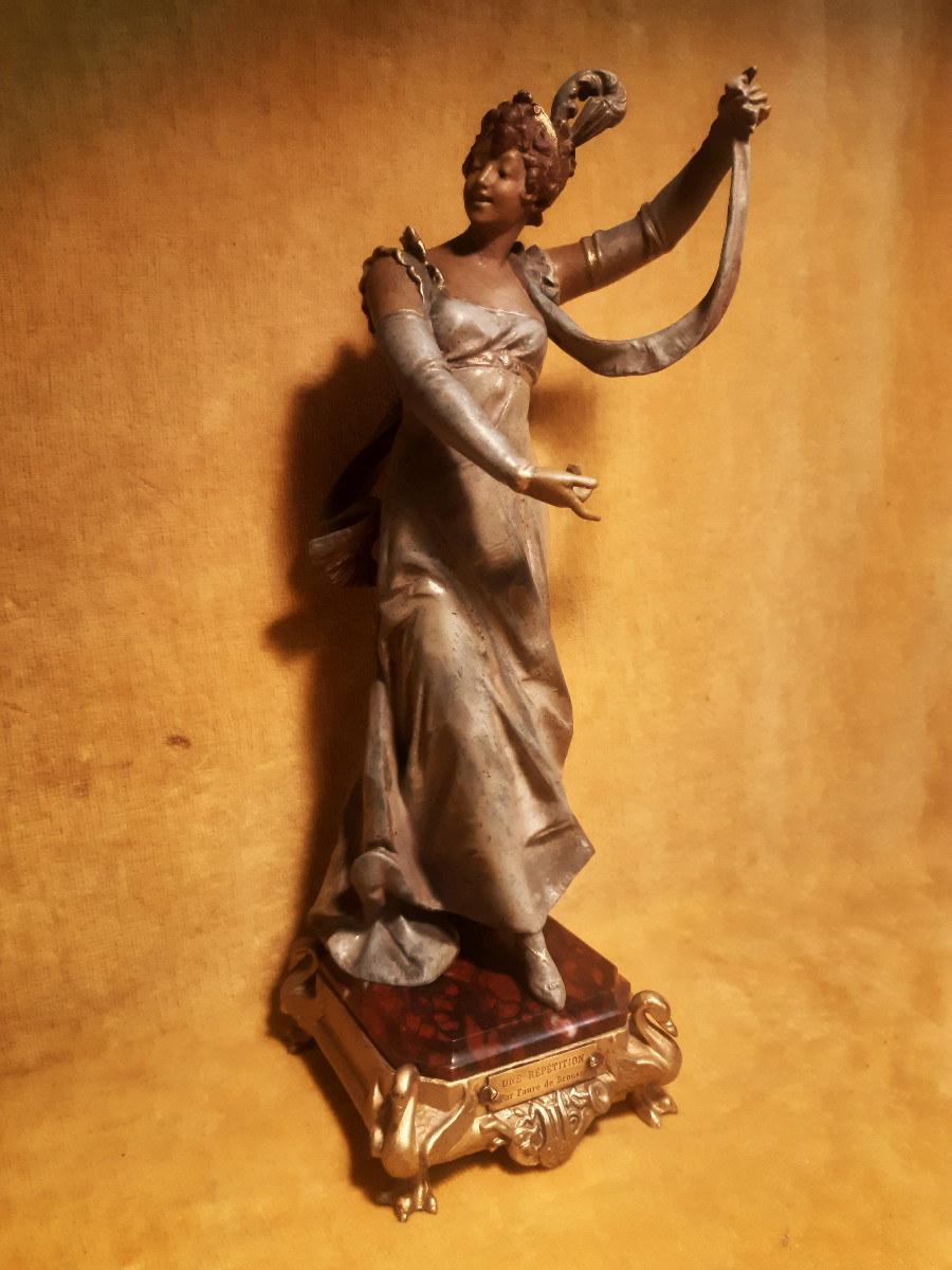 Polychrome Statuette Of A Young Woman By Vincent Désiré Faure De Brousse (1876-1908)-photo-2
