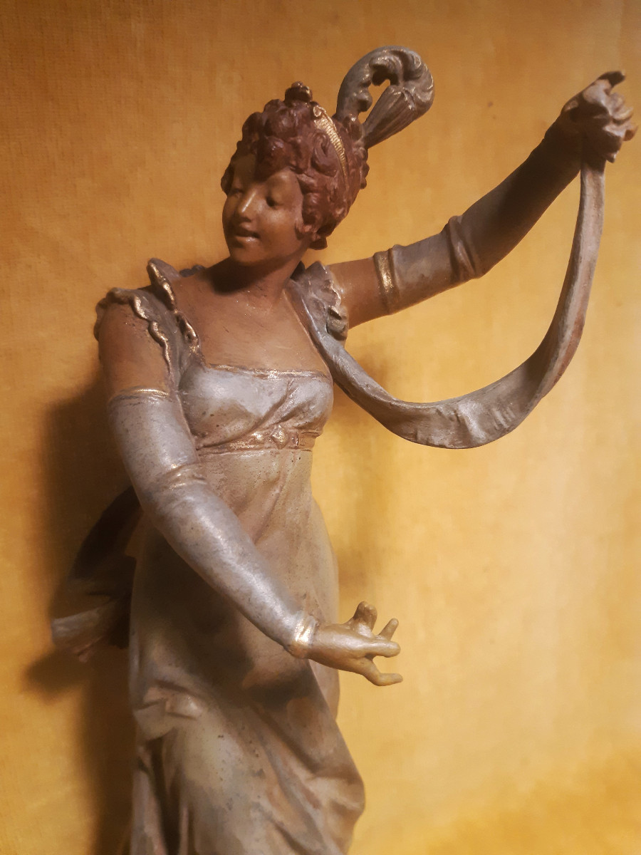 Polychrome Statuette Of A Young Woman By Vincent Désiré Faure De Brousse (1876-1908)-photo-3