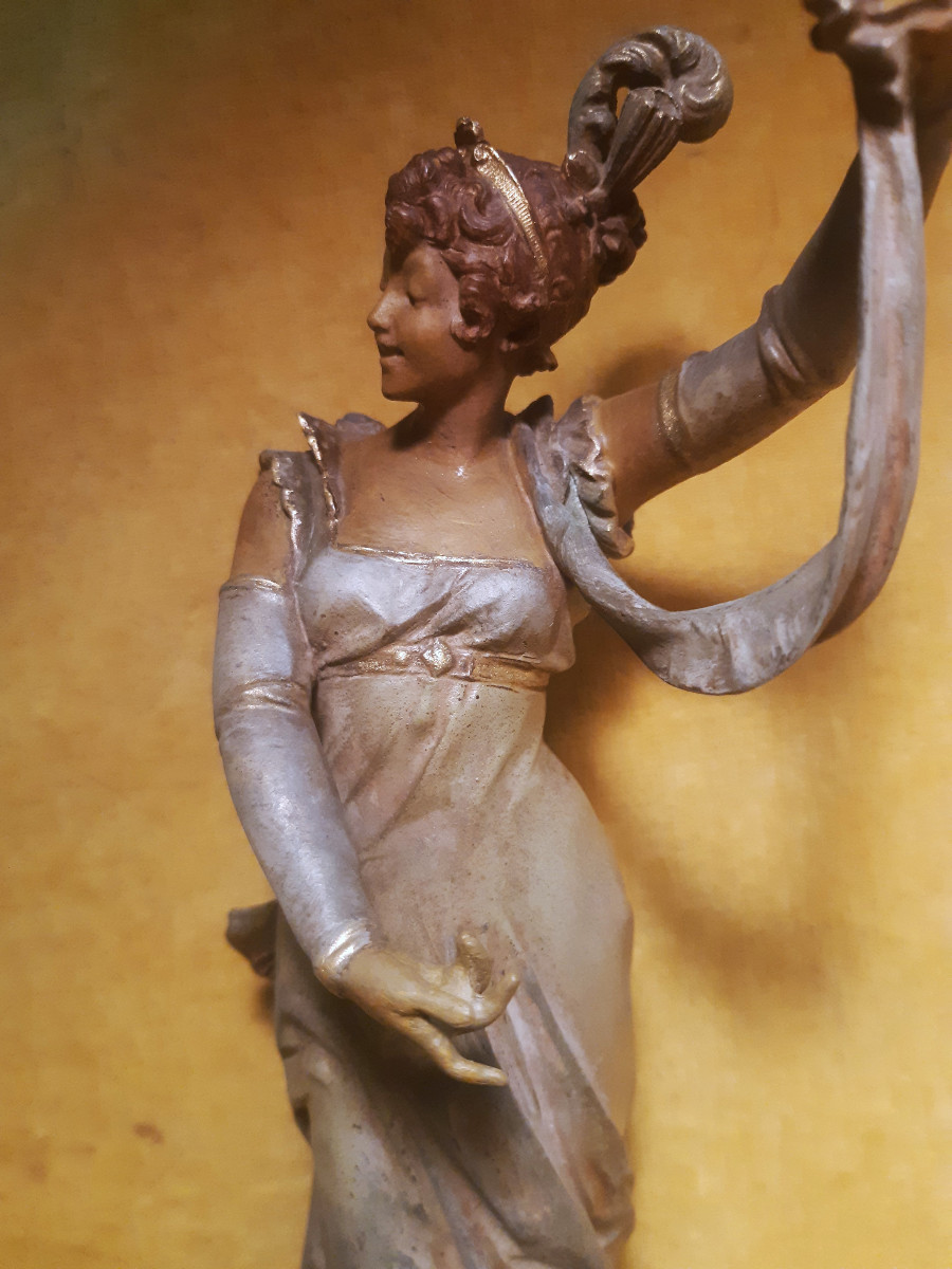 Polychrome Statuette Of A Young Woman By Vincent Désiré Faure De Brousse (1876-1908)-photo-4