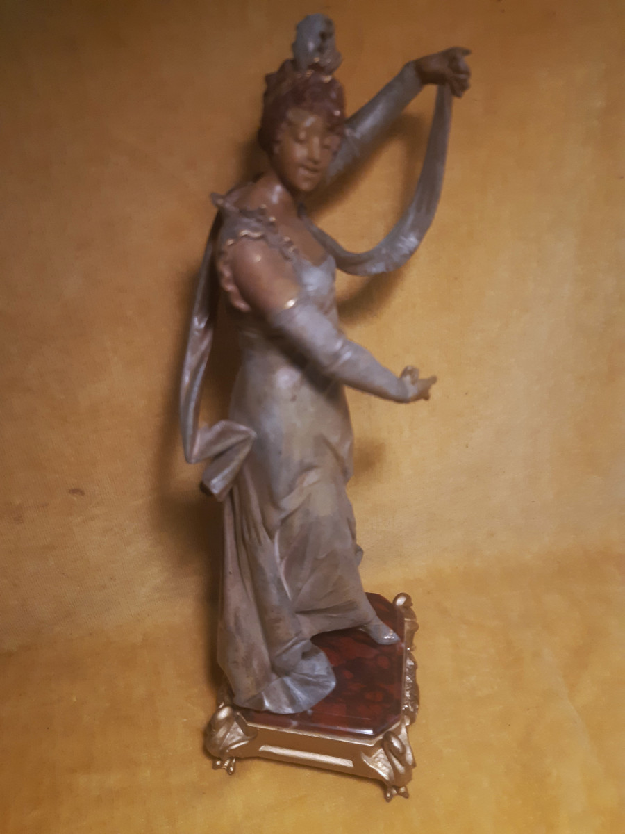 Polychrome Statuette Of A Young Woman By Vincent Désiré Faure De Brousse (1876-1908)-photo-3