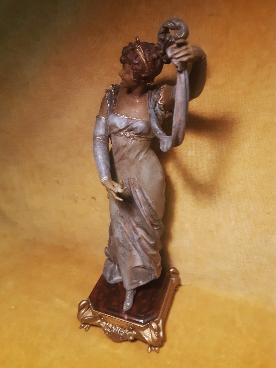 Polychrome Statuette Of A Young Woman By Vincent Désiré Faure De Brousse (1876-1908)-photo-8