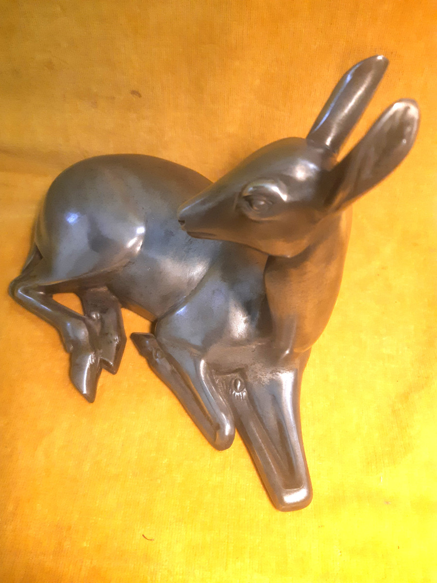 Young Doe/fawn At Rest, Polished Metal, Art Deco, 1930s, Style Of I. Rochard (1906-1984)-photo-4