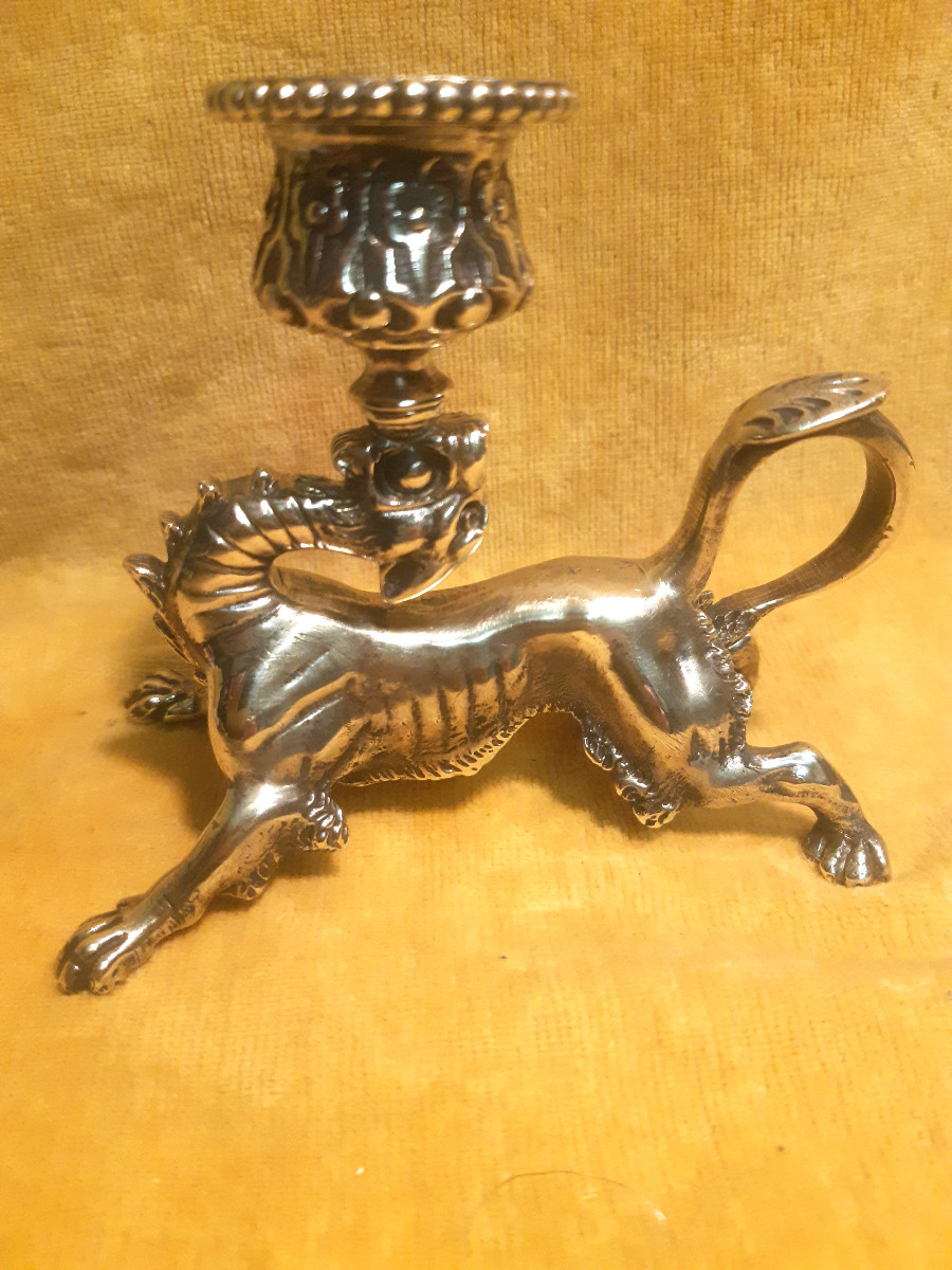 Bougeoir Griffon Lion Dragon Bronze St Renaissance Napoléon III 19éme 