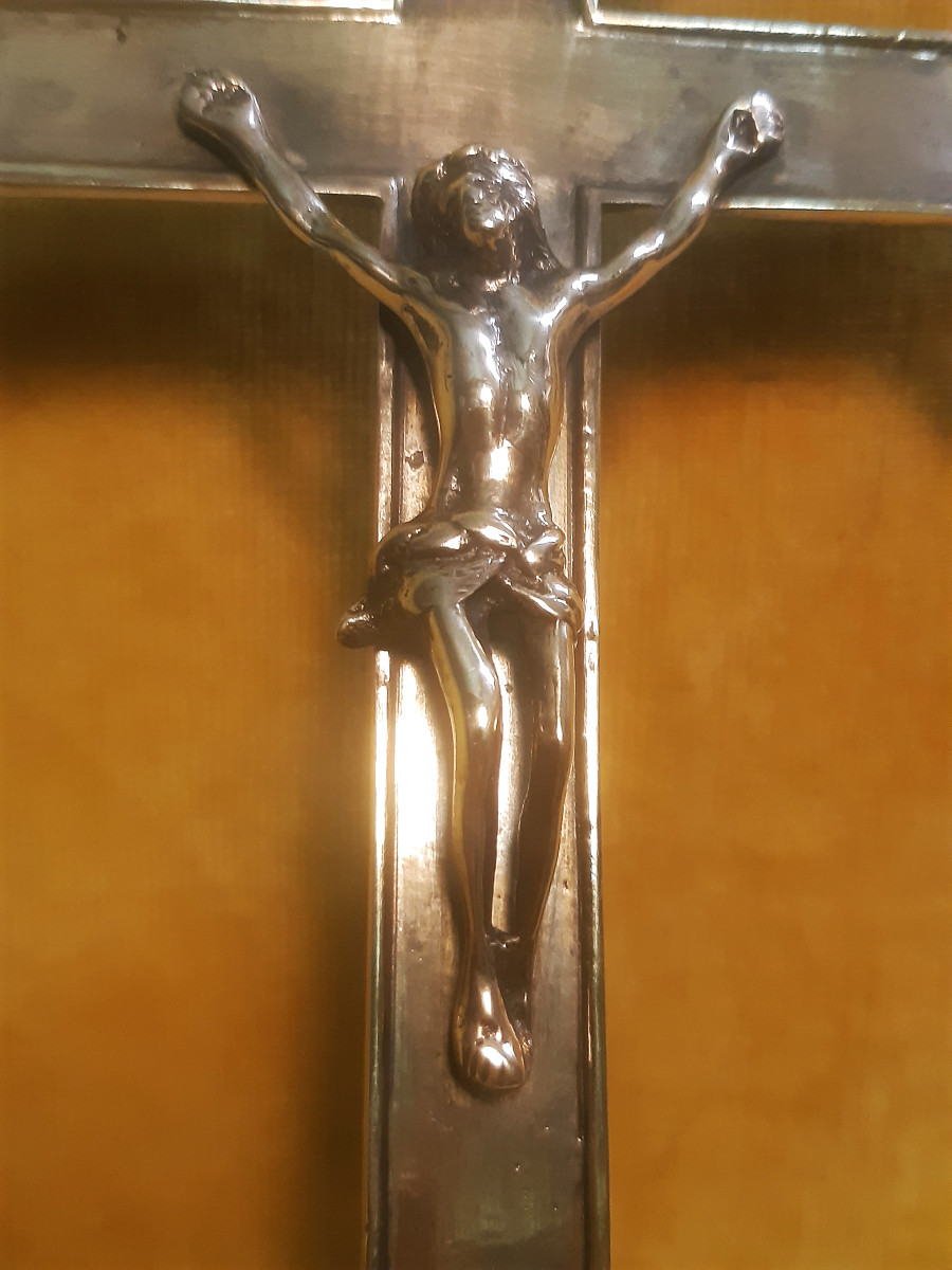 Bronze Christ On The Cross For Processional Use, Mounted On A Stand For Altar, 17th/18th Centur-photo-4