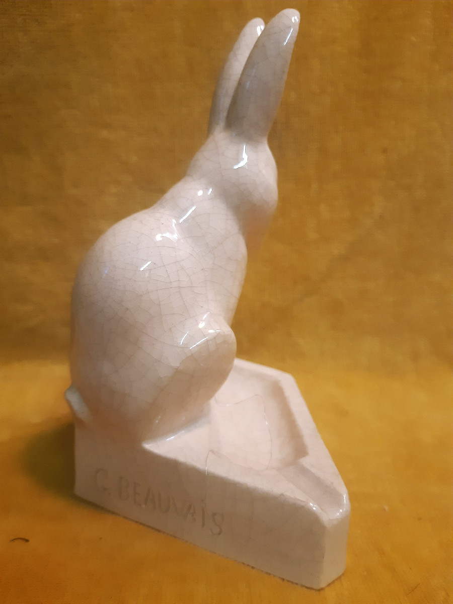 Céramique Craquelée Art Déco  1930 Lièvre KAZA Edit par Gabriel BEAUVAIS Sculpteur (XIX-XX) -photo-2