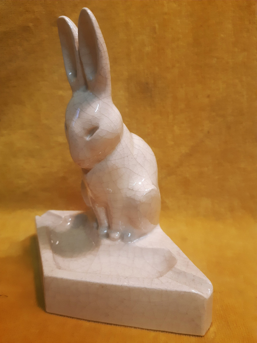 Céramique Craquelée Art Déco  1930 Lièvre KAZA Edit par Gabriel BEAUVAIS Sculpteur (XIX-XX) -photo-2