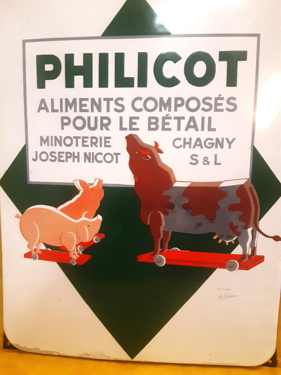 Enamel Advertising Sign Philicot 1950 Compound Feed For Livestock By Roby (1916-1995) -photo-2
