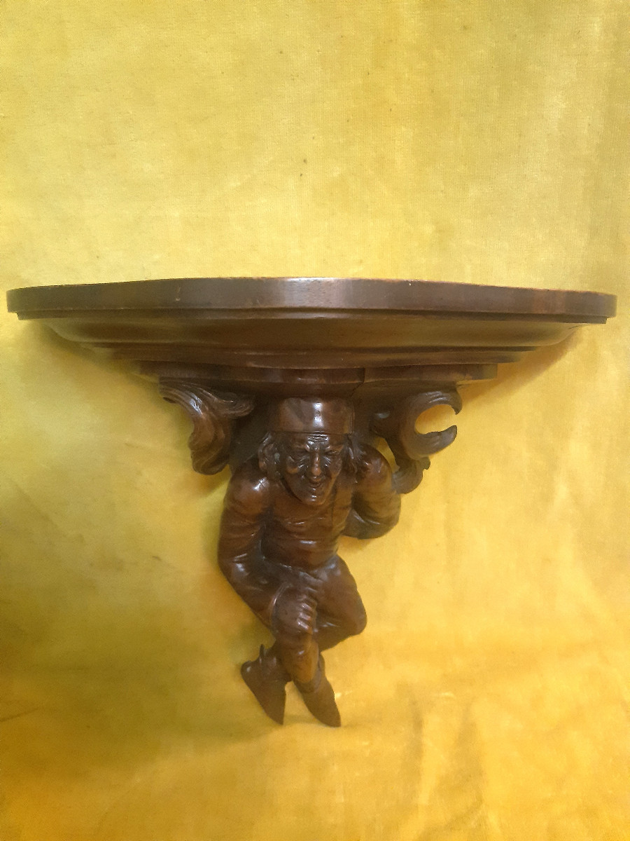 Harness Wall Bracket Wall Bracket Gothic Character Carved Walnut Black Forest19th-photo-4
