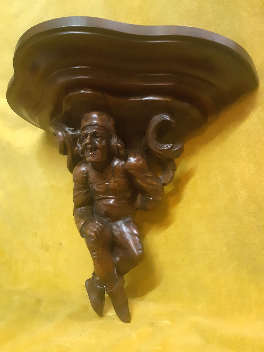 Harness Wall Bracket Wall Bracket Gothic Character Carved Walnut Black Forest19th-photo-3