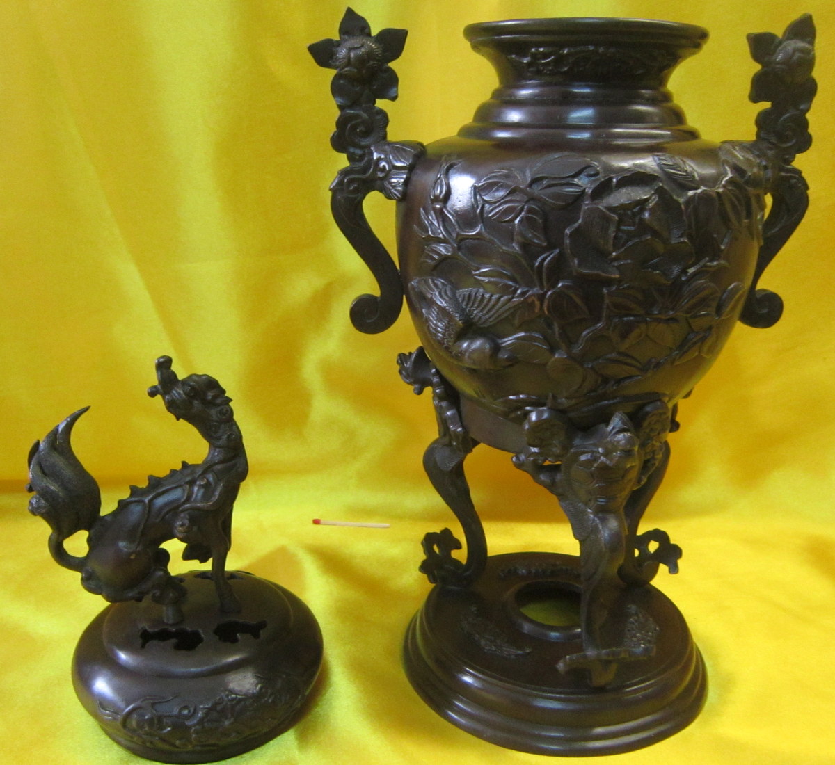 Big Censer Bronze Chimera Japan Meiji 19th-photo-1