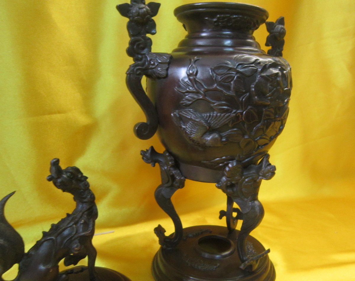 Big Censer Bronze Chimera Japan Meiji 19th-photo-2