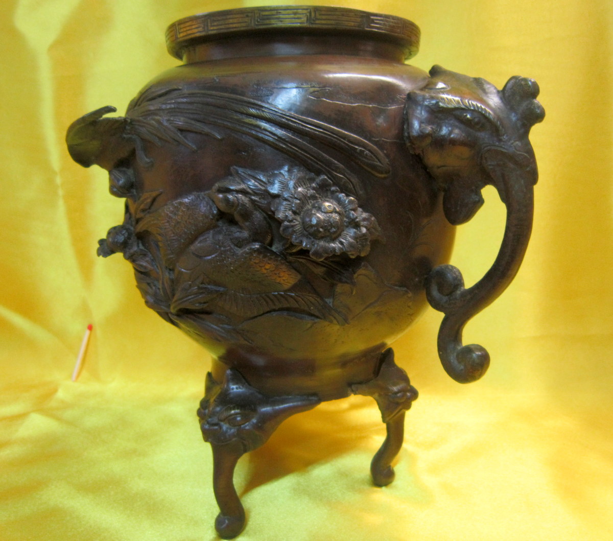 Vase Bronze Tripod Chimera Imperial Japan Meiji 19th-photo-2