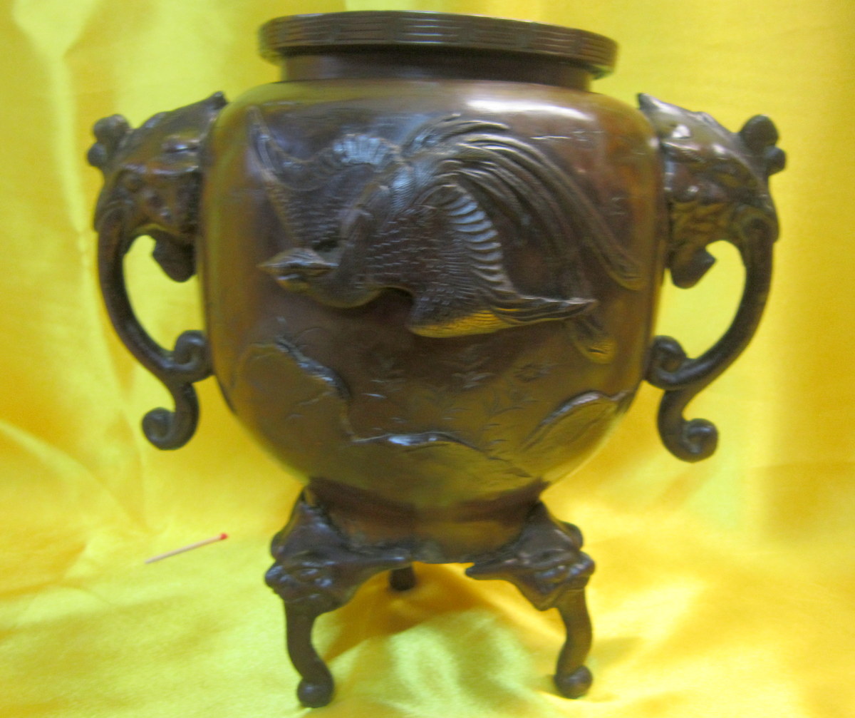 Vase Bronze Tripod Chimera Imperial Japan Meiji 19th-photo-3