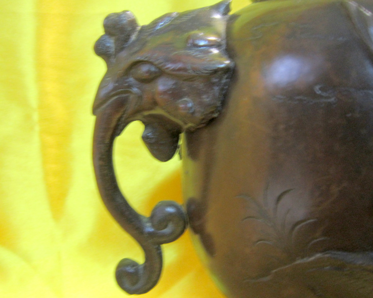 Vase Bronze Tripod Chimera Imperial Japan Meiji 19th-photo-1