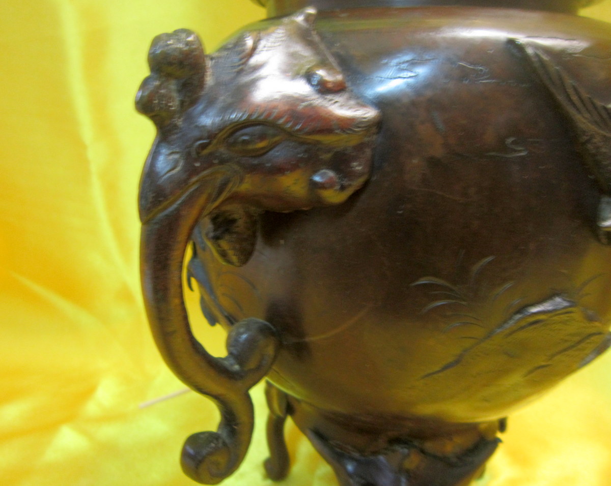 Vase Bronze Tripod Chimera Imperial Japan Meiji 19th-photo-5