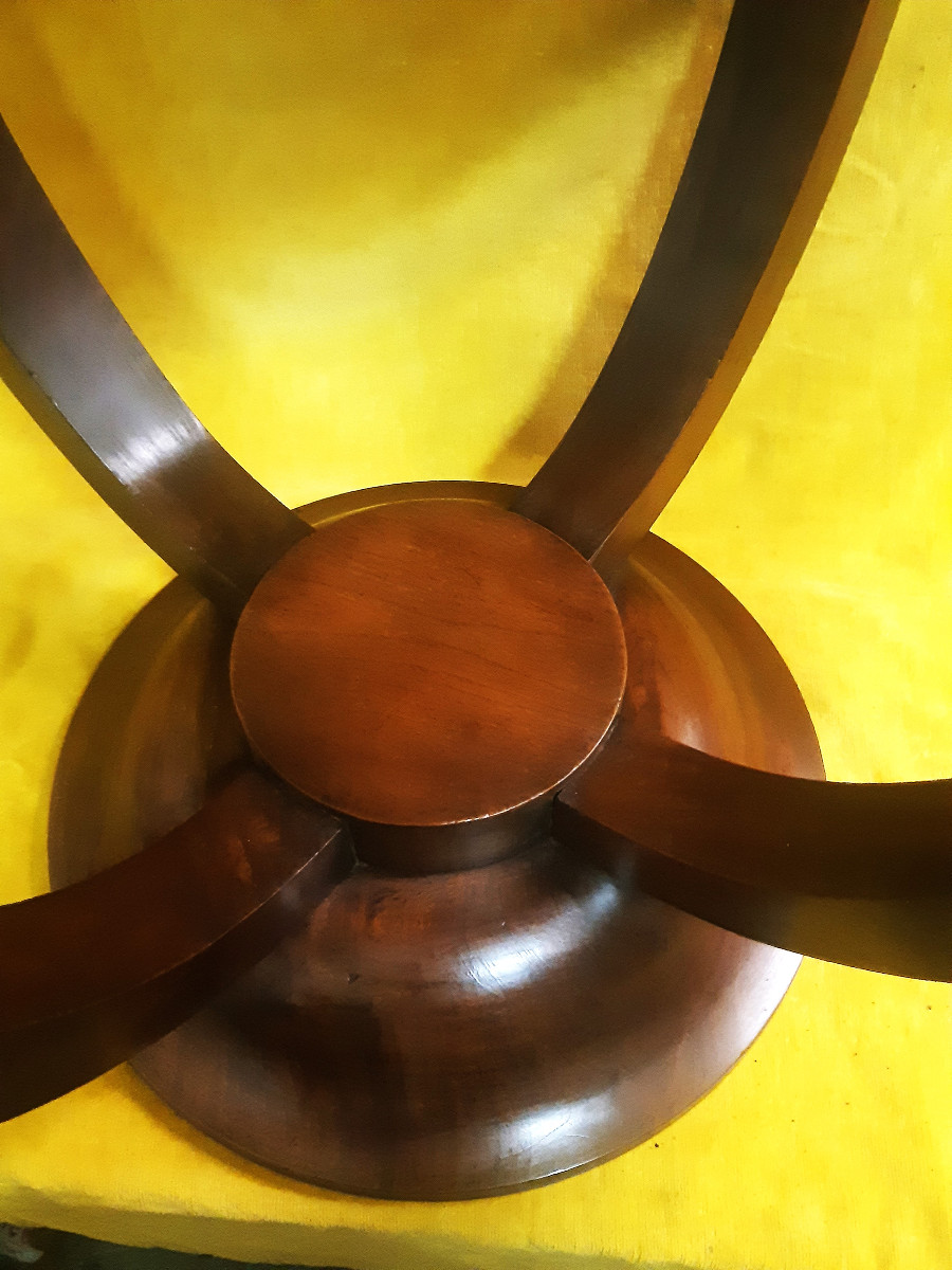 Guéridon Rond Art Déco 1930-50 Noyer 4 Pieds en Arc sur Base Ronde -photo-3