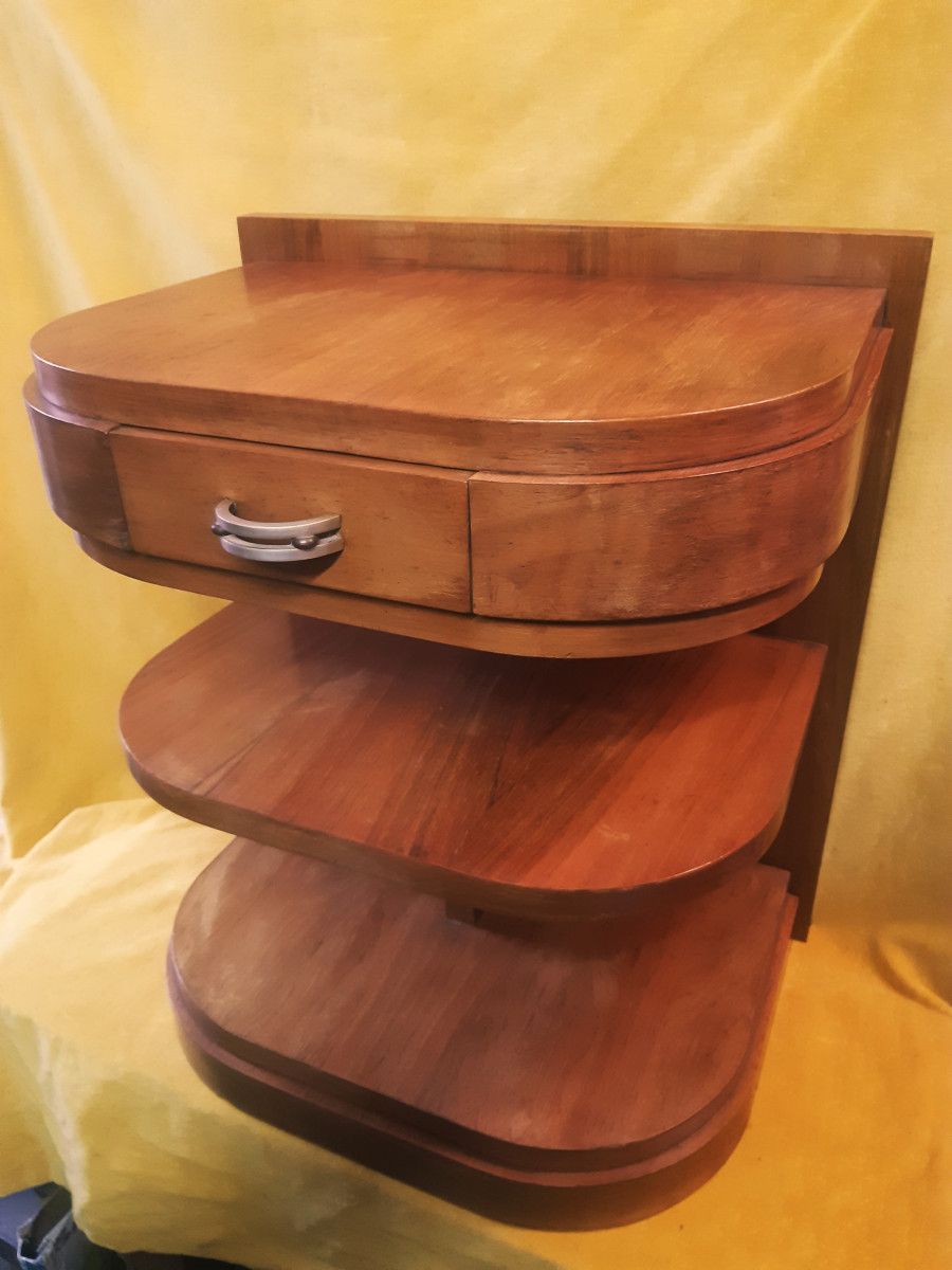 Chevet Console Sellette Plaqué Acajou en Arc à Tablettes Art Déco 30-50-photo-2