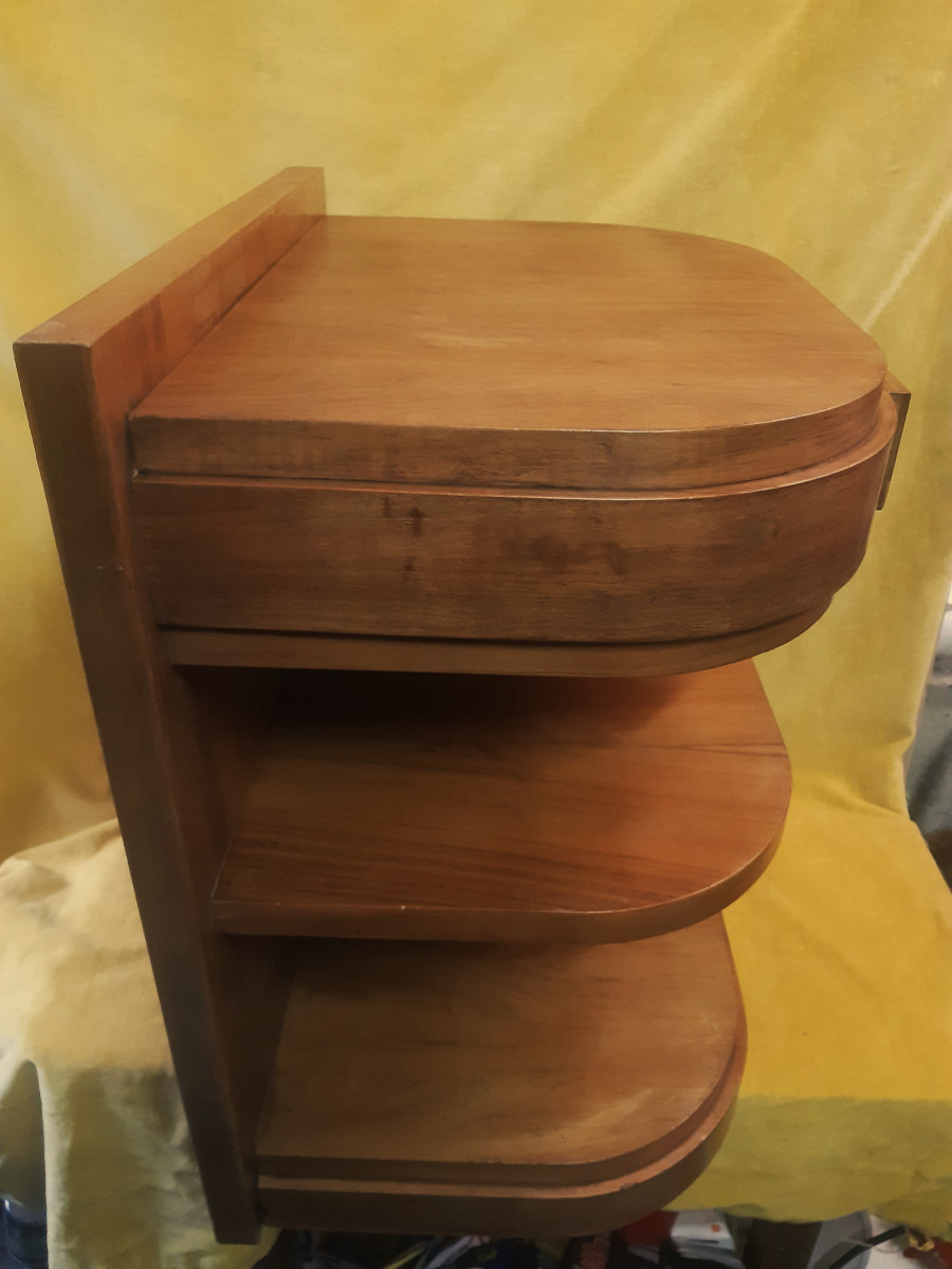 Chevet Console Sellette Plaqué Acajou en Arc à Tablettes Art Déco 30-50-photo-4