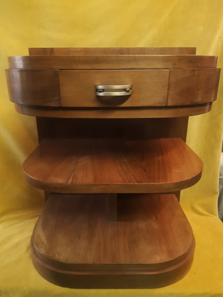 Chevet Console Sellette Plaqué Acajou en Arc à Tablettes Art Déco 30-50