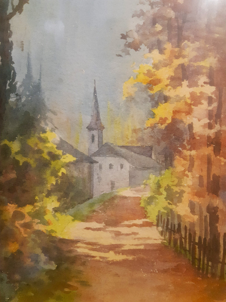Paire d’ Aquarelles Chapelle et Sous-bois Style Impressionniste Marceline AMBLOT (1897-1935)-photo-4