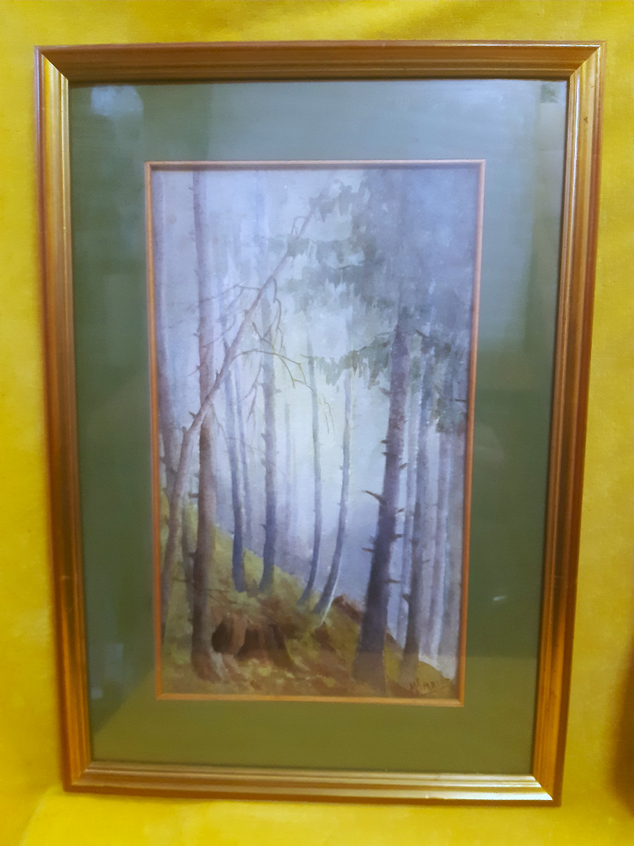 Paire d’ Aquarelles Chapelle et Sous-bois Style Impressionniste Marceline AMBLOT (1897-1935)-photo-3