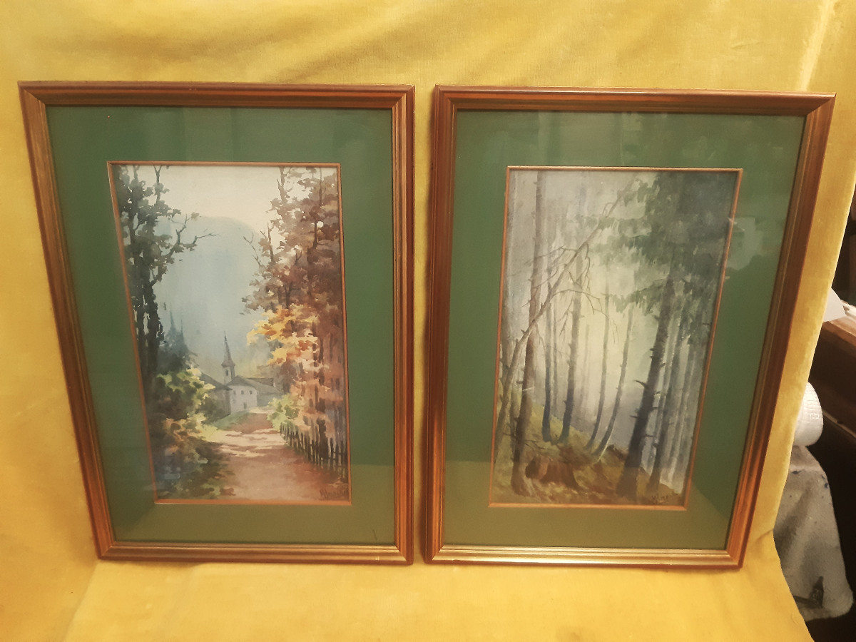 Paire d’ Aquarelles Chapelle et Sous-bois Style Impressionniste Marceline AMBLOT (1897-1935)-photo-7