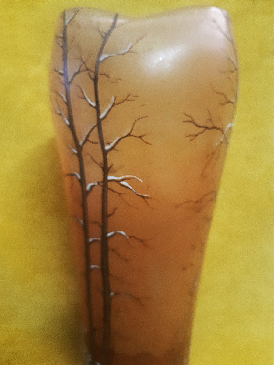 Vase Legras (1839-1916) Montjoye St Denis Paysage d'Hiver Enamelled Art Nouveau -photo-3