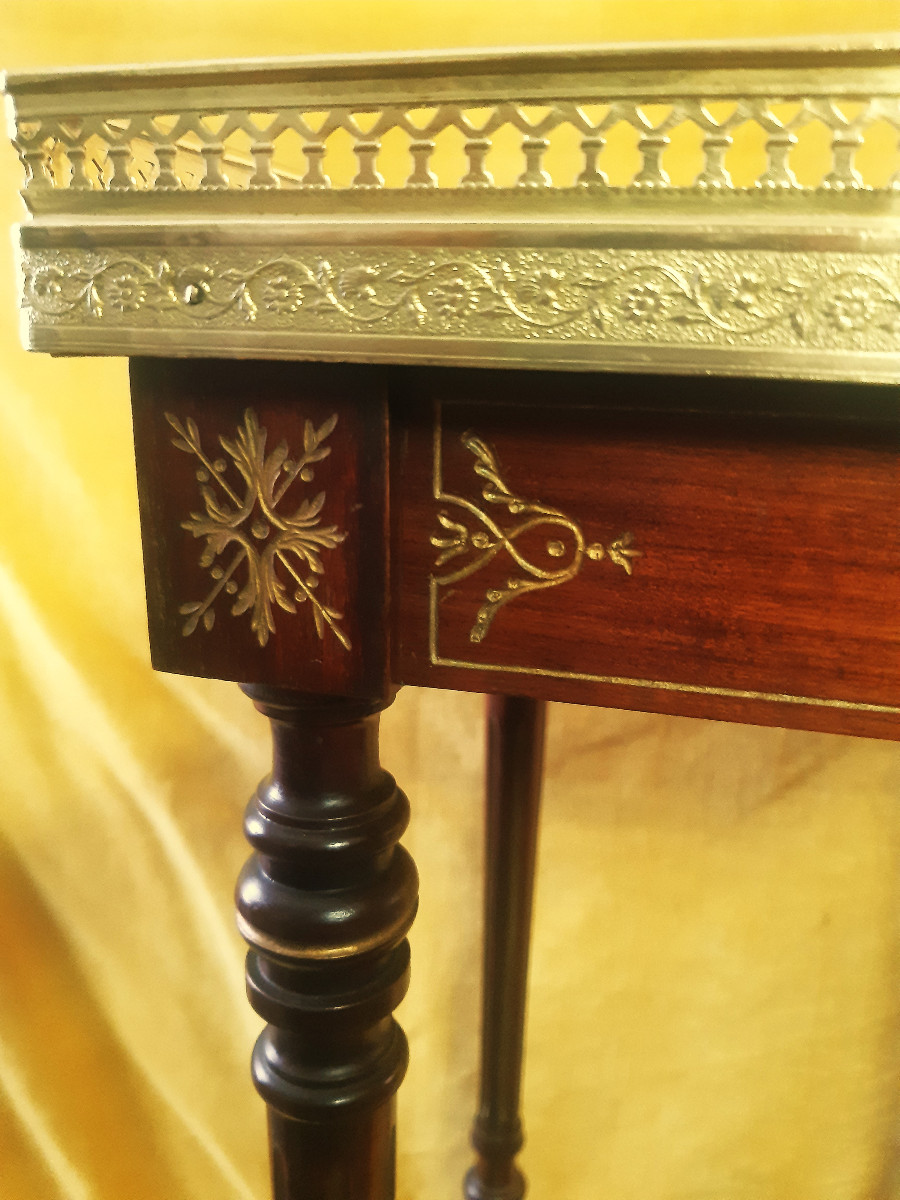 Sellette Acajou Sculptée Motifs Dorés Galerie Ouvragée Marbre Style LXVI Napoléon III-photo-4