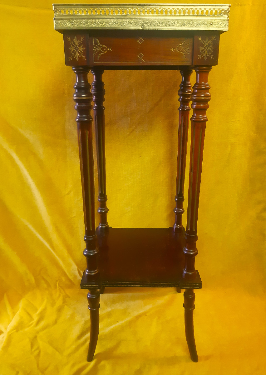 Sellette Acajou Sculptée Motifs Dorés Galerie Ouvragée Marbre Style LXVI Napoléon III