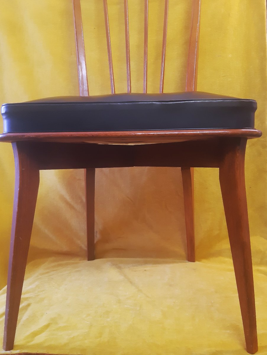 Set Of 6 High Back Chairs Vintage 60-70 Scandinavian Style Seat Upholstered Black Skaï-photo-2