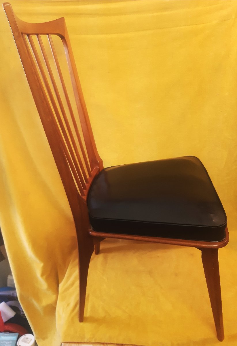 Set Of 6 High Back Chairs Vintage 60-70 Scandinavian Style Seat Upholstered Black Skaï-photo-1