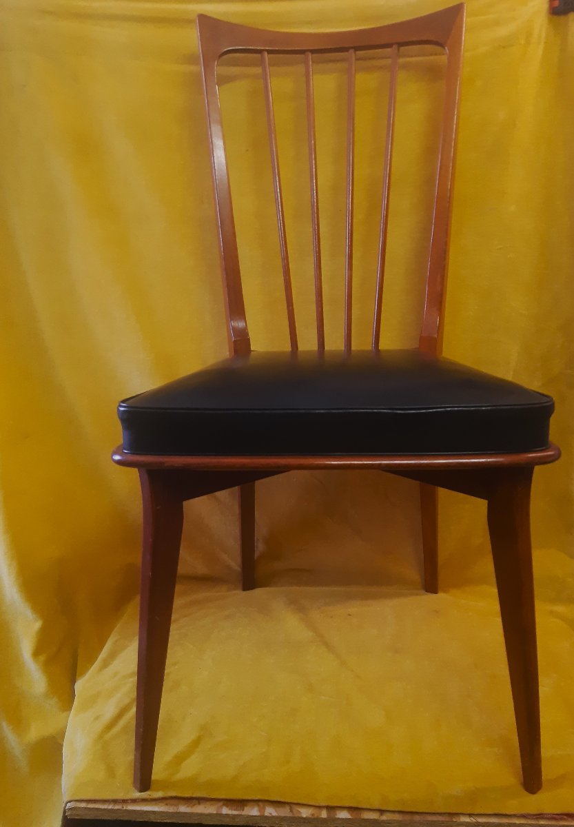 Set Of 6 High Back Chairs Vintage 60-70 Scandinavian Style Seat Upholstered Black Skaï