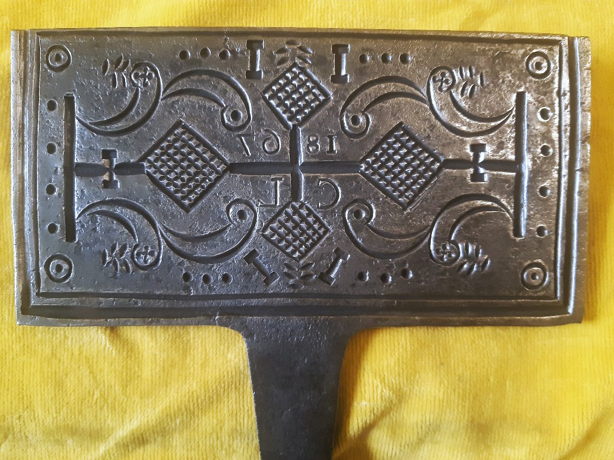 Gaufrier de Mariage 1867 Moule à Oubliés du Perche ( ?) Fer Forgé Ouvragé 19éme-photo-2