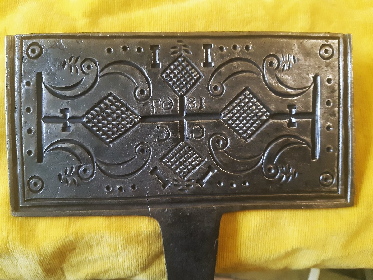 Gaufrier de Mariage 1867 Moule à Oubliés du Perche ( ?) Fer Forgé Ouvragé 19éme
