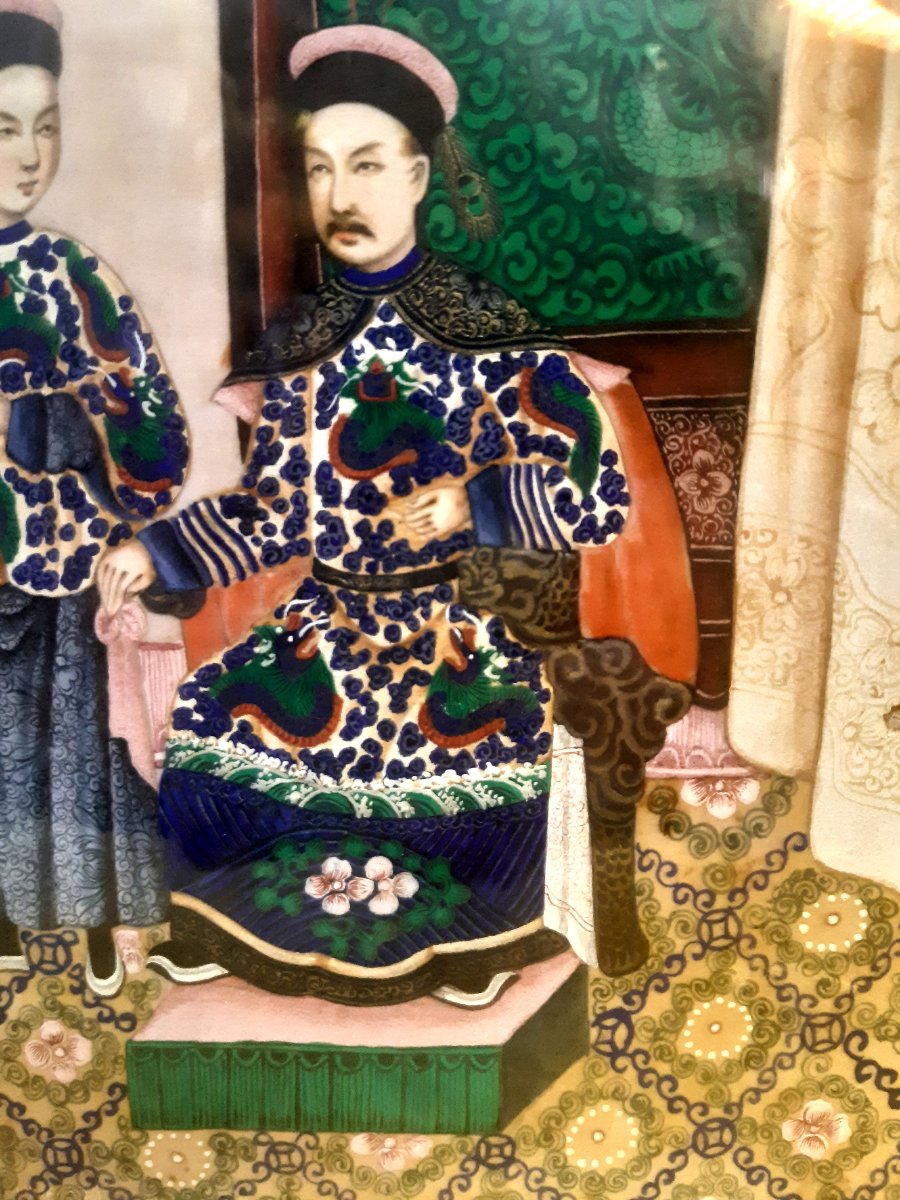 Couple Dignitaire et Servant  Opium Ecole Canton 19éme Concession Française Chine Impériale   -photo-2